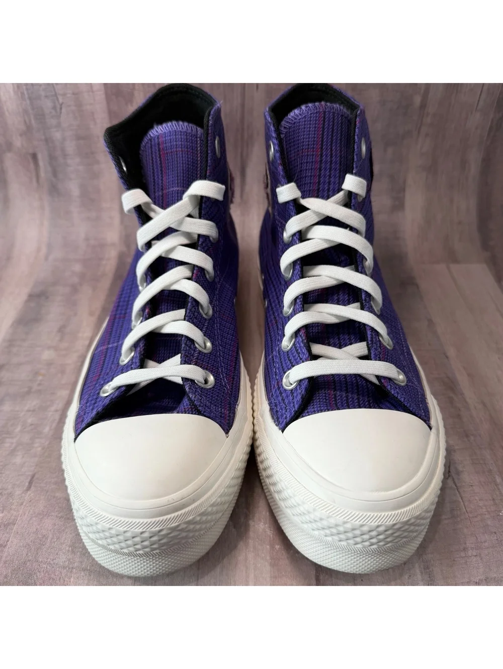 Converse All Star Lift Hi Shoes Women's 7.5 Plaid Court Purple Platform Sneaker